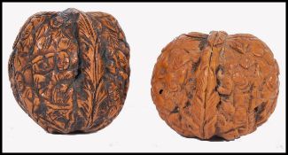 2 CHINESE CARVED WALNUTS, BELIEVED 19TH CENTURY DEPICTING PEOPLE