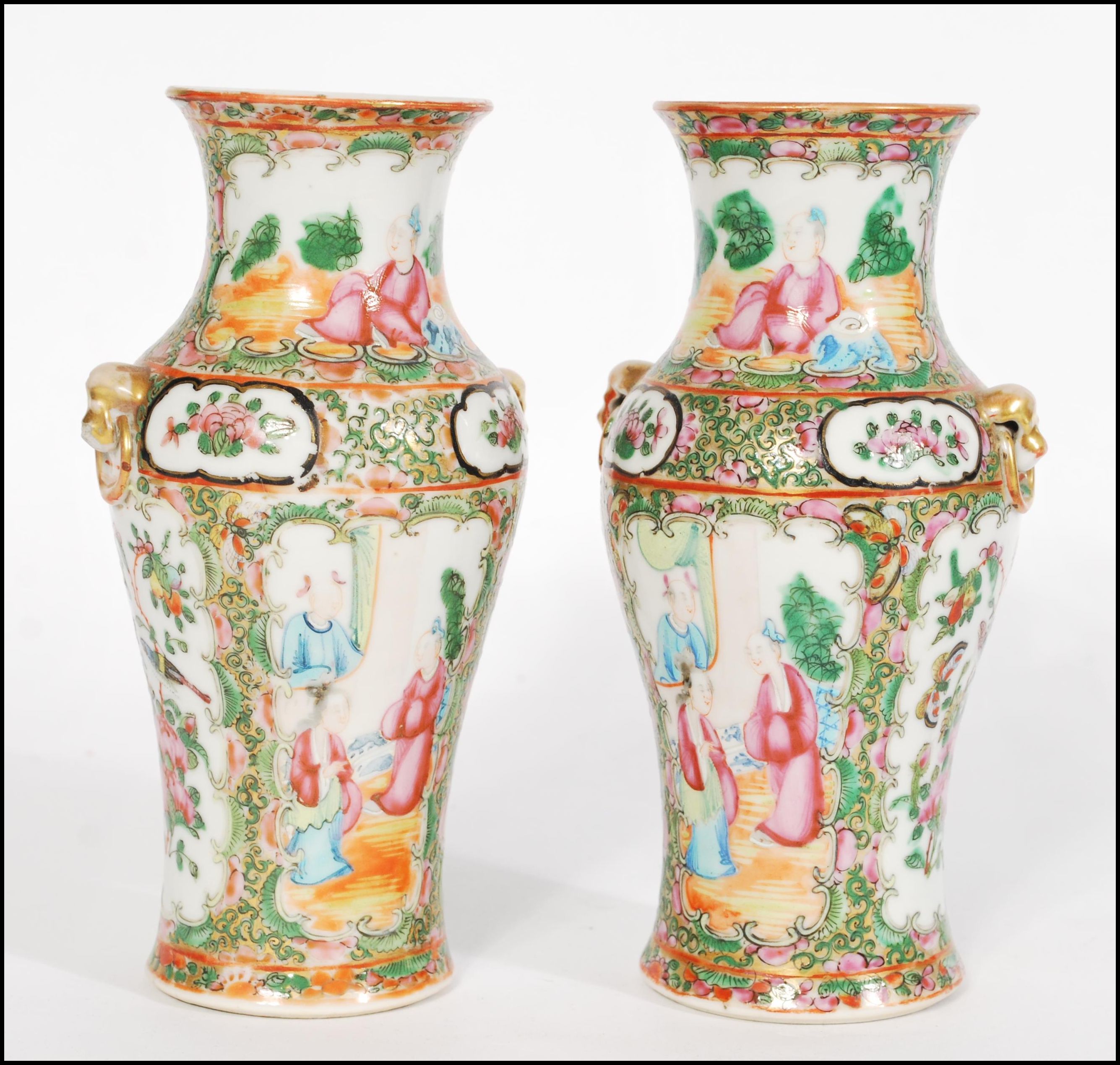 PAIR 19TH CENTURY CHINESE CANTON ENAMEL DECORATED BALUSTER VASES - Image 2 of 5