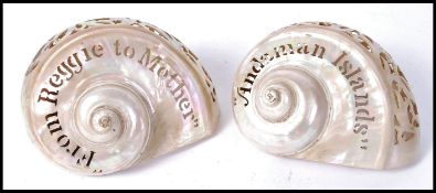 PAIR OF VICTORIAN 19TH CENTURY ANDAMAN ISLANDS CARVED SEA SHELLS