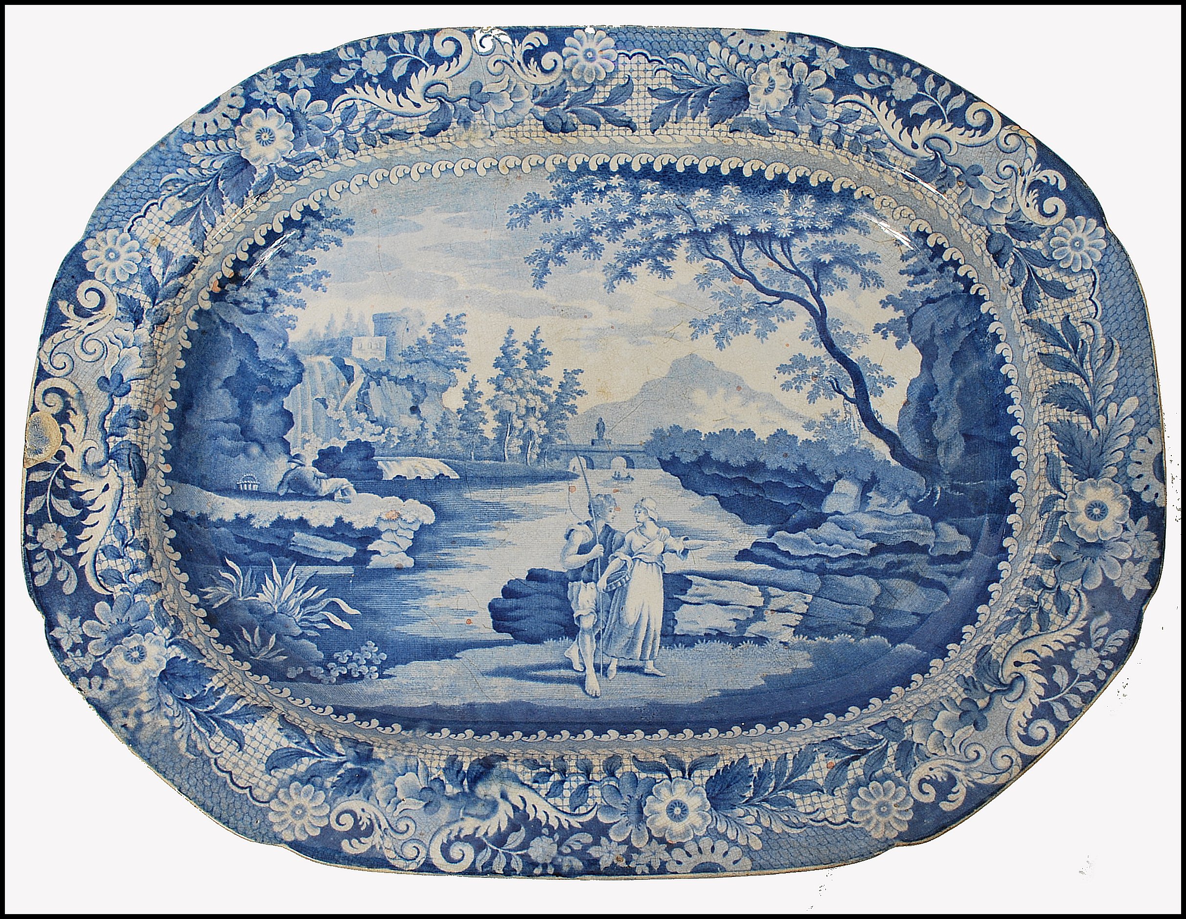 GEORGE III BRAMELD PEARLWARE BLUE AND WHITE MEAT PLATTER - 1810