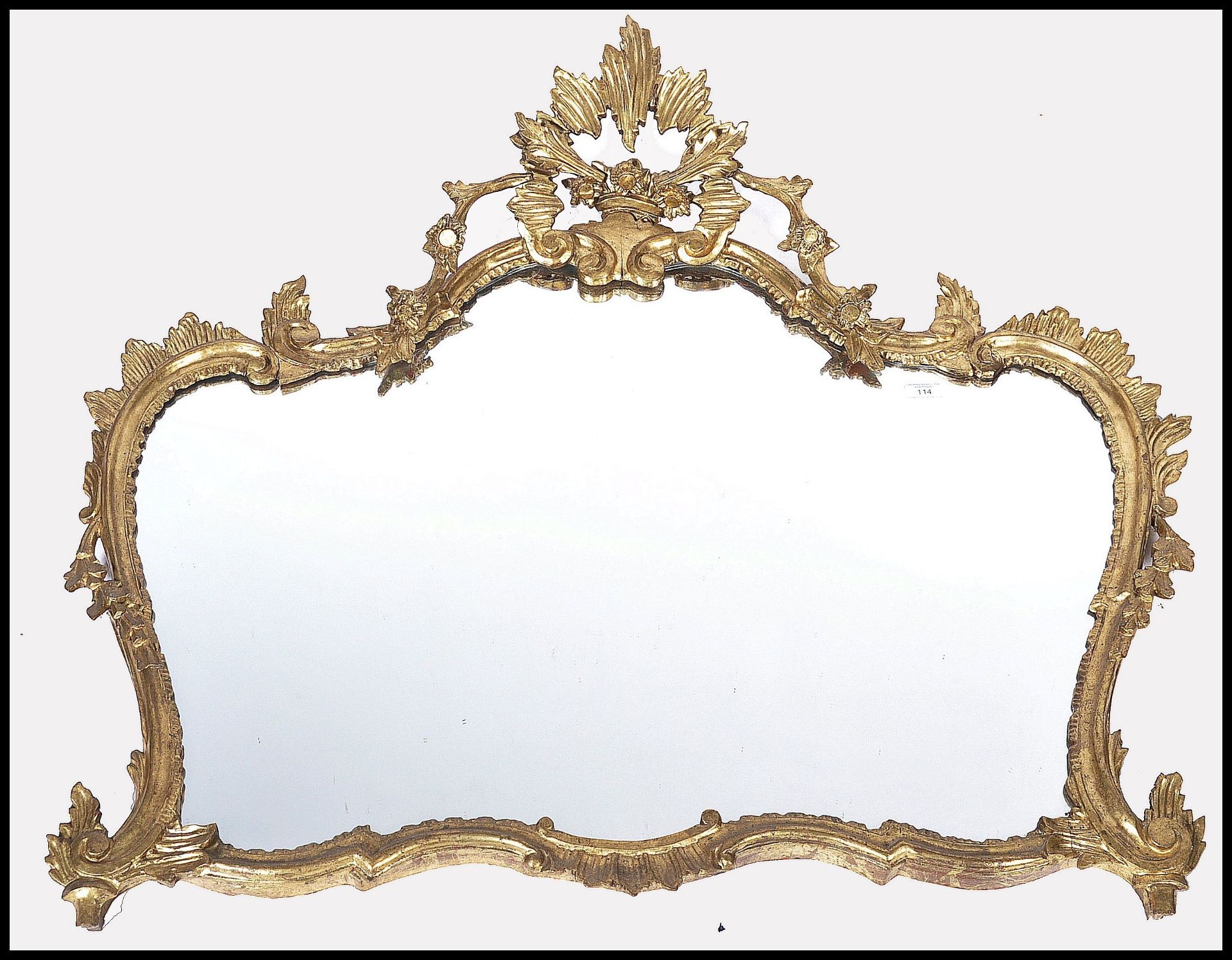 STUNNING 19TH CENTURY GILT WOOD CARVED OVERMANTEL MIRROR