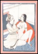 19TH CENTURY INDIAN EROTIC IVORY HAND PAINTED & CARVED PANEL