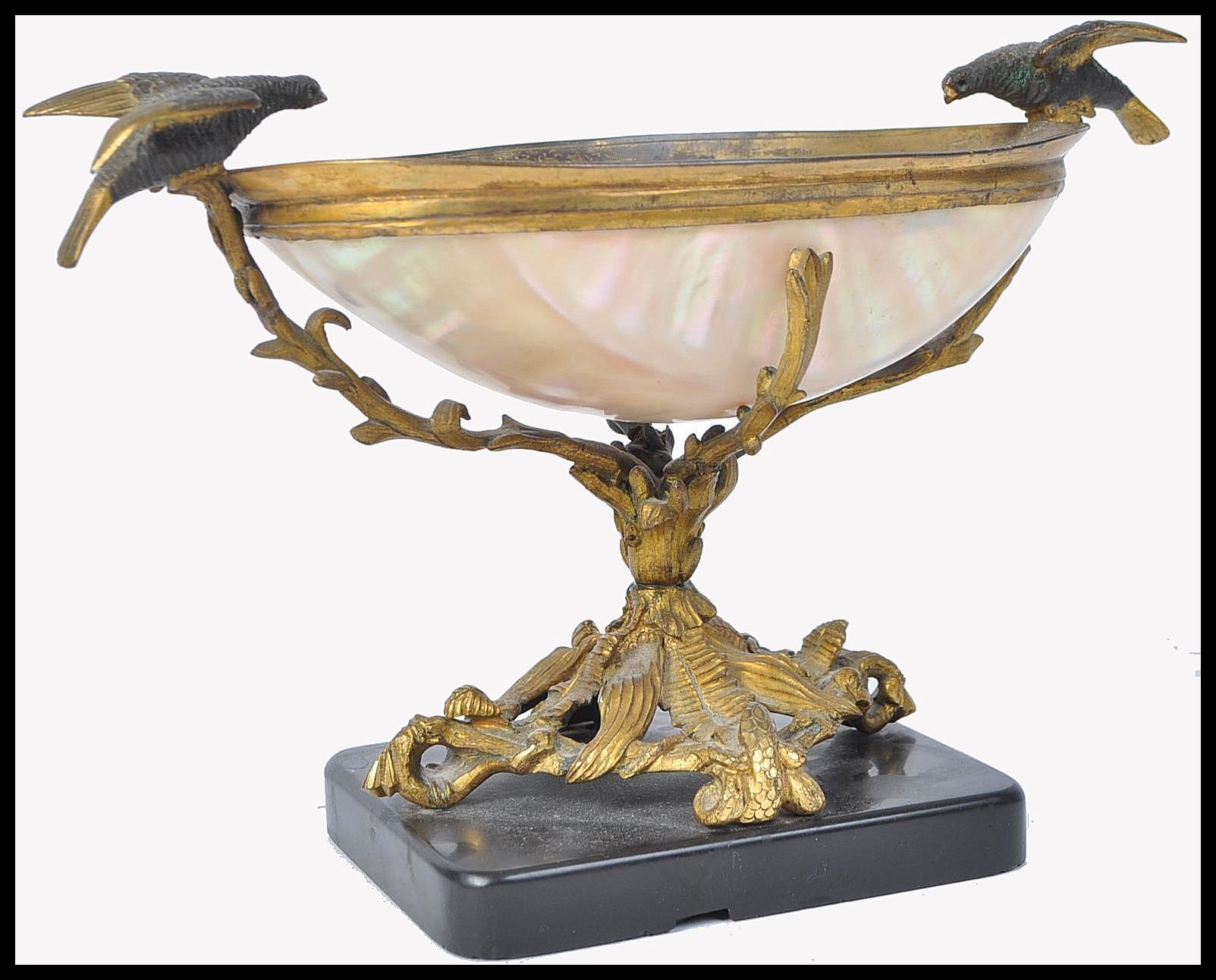 19TH CENTURY MOTHER OF PEARL, MARBLE AND GILT METAL CENTREPIECE TAZZA - Image 7 of 8