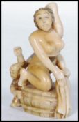 JAPANESE MEIJI PERIOD CARVED IVORY NETSUKE - EROTIC NAKED GEISHA