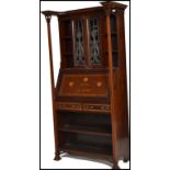 ARTS & CRAFTS SHAPLAND & PETTER INLAID MAHOGANY BUREAU BOOKCASE