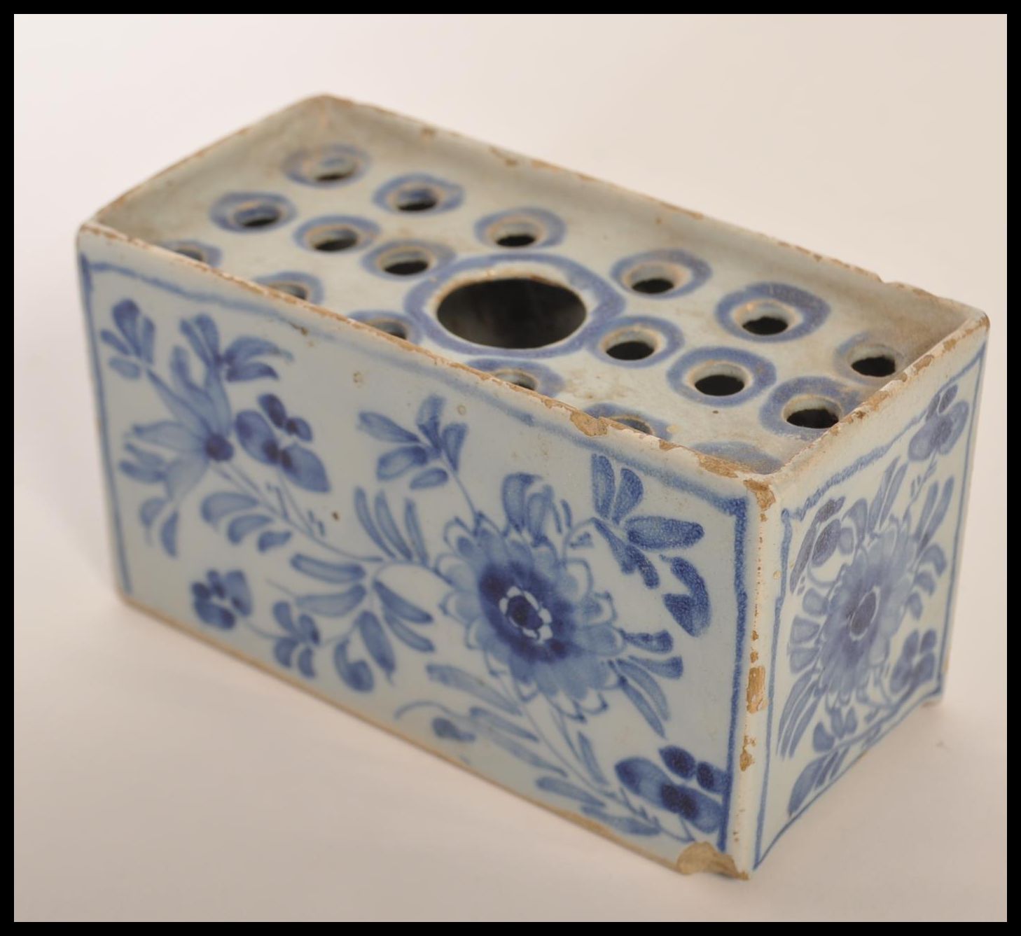 18TH CENTURY ENGLISH DELFT BLUE AND WHITE FLOWER BRICK - Image 3 of 5