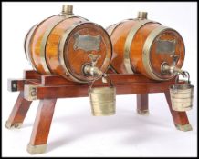 19TH CENTURY SILVER PLATE & COOPERED OAK WHISKY BRANDY BARREL STAND
