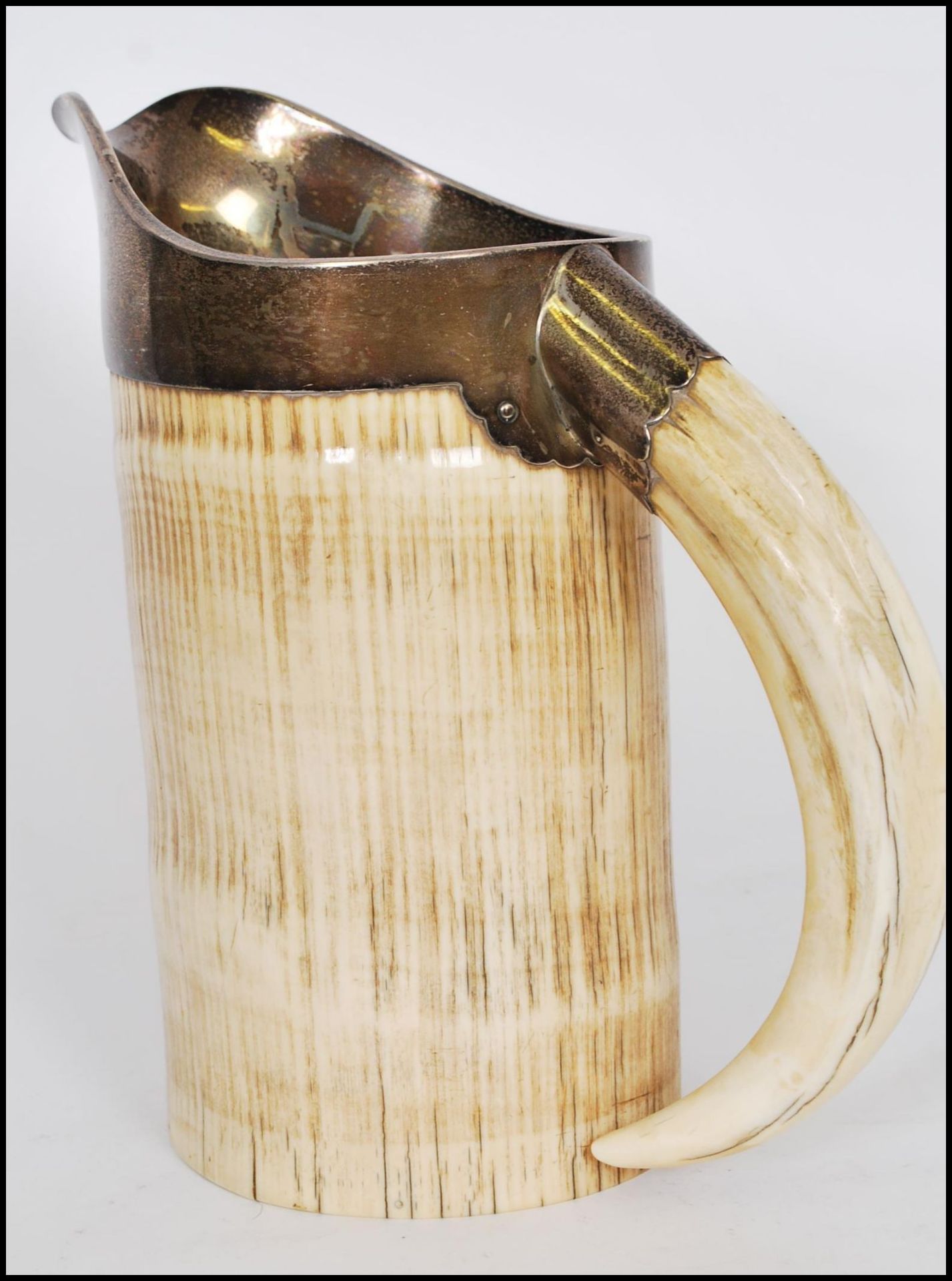 19TH CENTURY SILVER HALLMARKED LARGE IVORY TANKARD - JUG VESSEL - Bild 3 aus 6