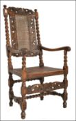 17TH CENTURY COUNTRY OAK CARVED BARLEY TWIST ARMCHAIR / CHAIR