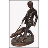 AFTER PIERRE JULES MENE FRENCH BRONZE SCULPTURE HUNTSMAN & DOG