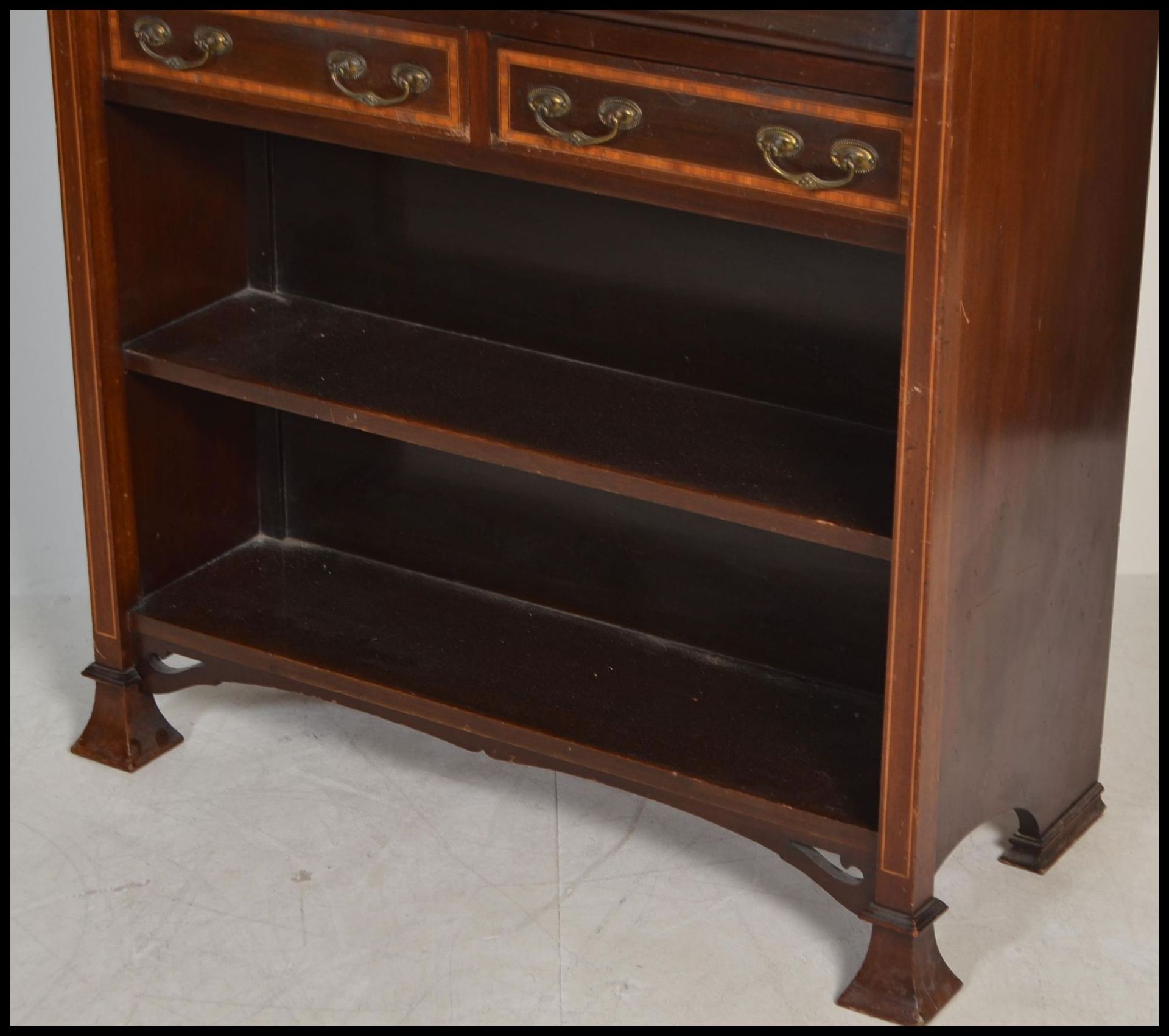 ARTS & CRAFTS SHAPLAND & PETTER INLAID MAHOGANY BUREAU BOOKCASE - Bild 2 aus 9