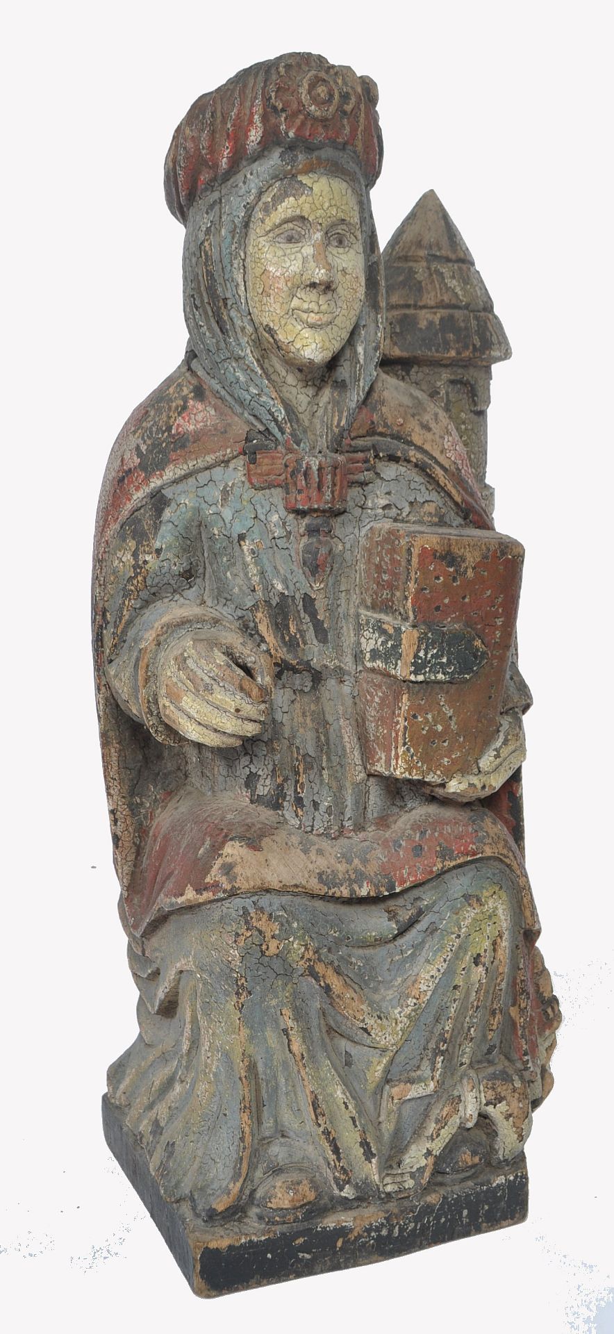 18TH / 19TH CENTURY FRENCH WOODEN CARVED POLYCHROME STATUE OF ST BARBERA