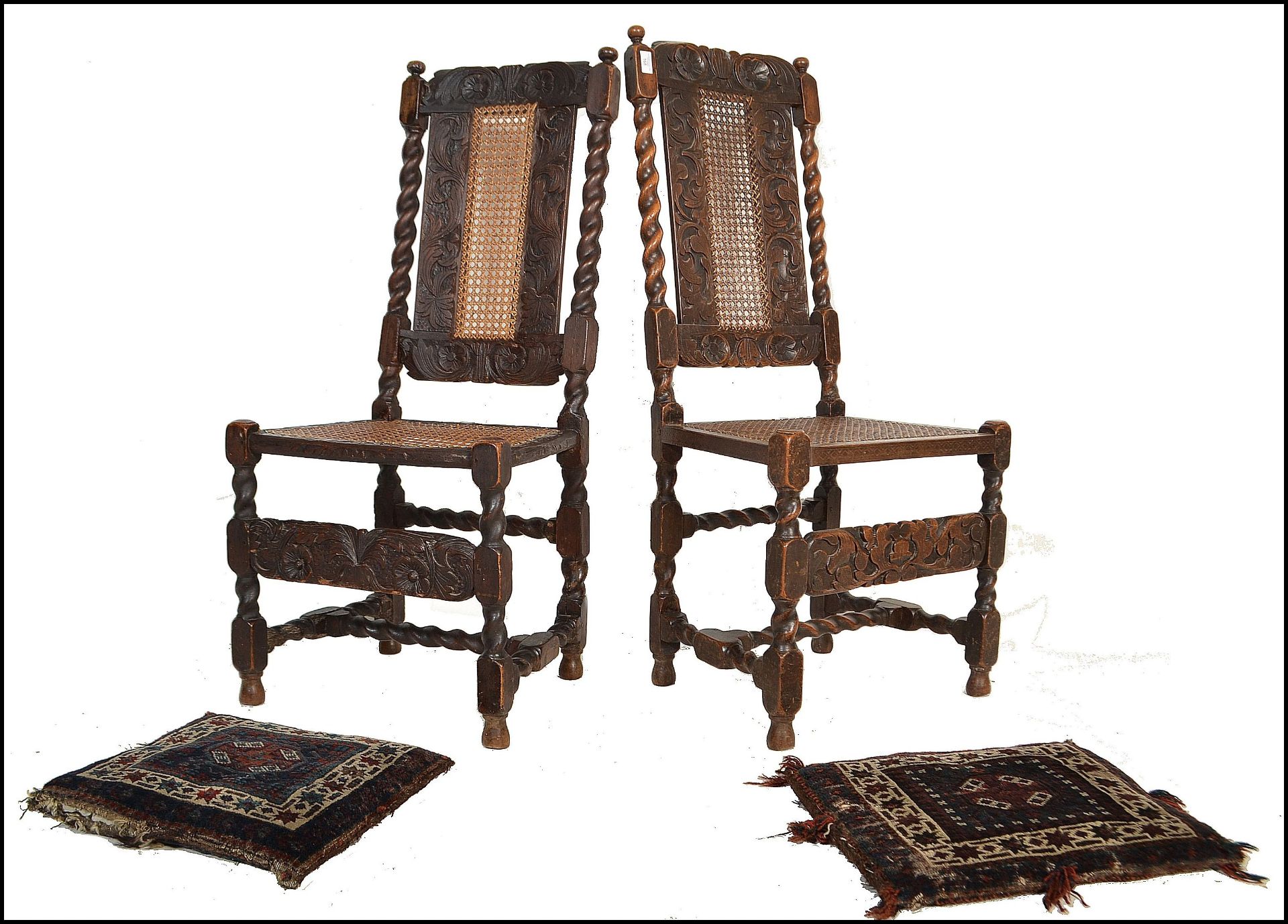 PAIR OF 17TH CENTURY COUNTRY OAK BARLEY TWIST DINING CHAIRS