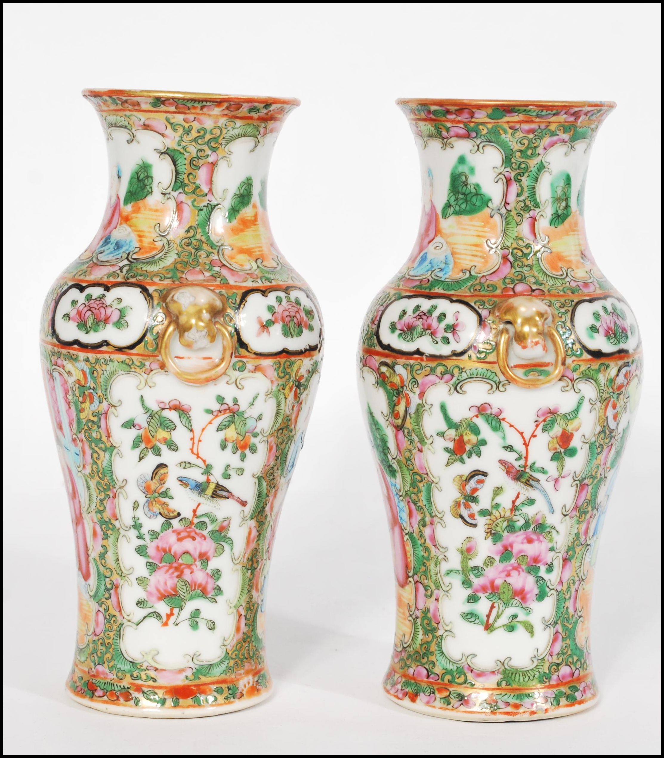 PAIR 19TH CENTURY CHINESE CANTON ENAMEL DECORATED BALUSTER VASES - Image 3 of 5