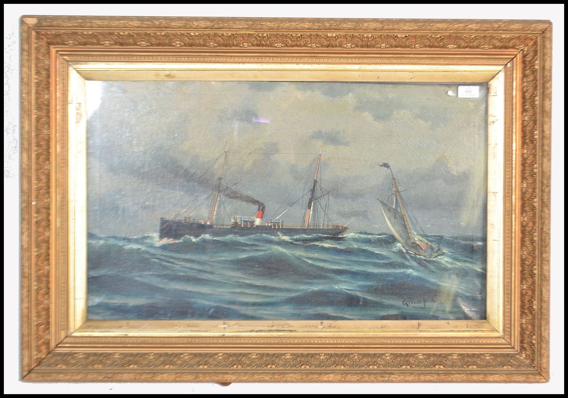 19TH CENTURY OIL ON CANVAS MARITIME PAINTING STUDY OF SHIP - Bild 2 aus 3