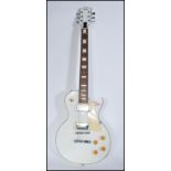 A vintage retro 20th century Swift Gibson style electric guitar in white. Measures 102cm- high.