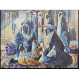 Ken Turner ( British  ) A 20th century oil on canvas painting figural group study of Moroccan street