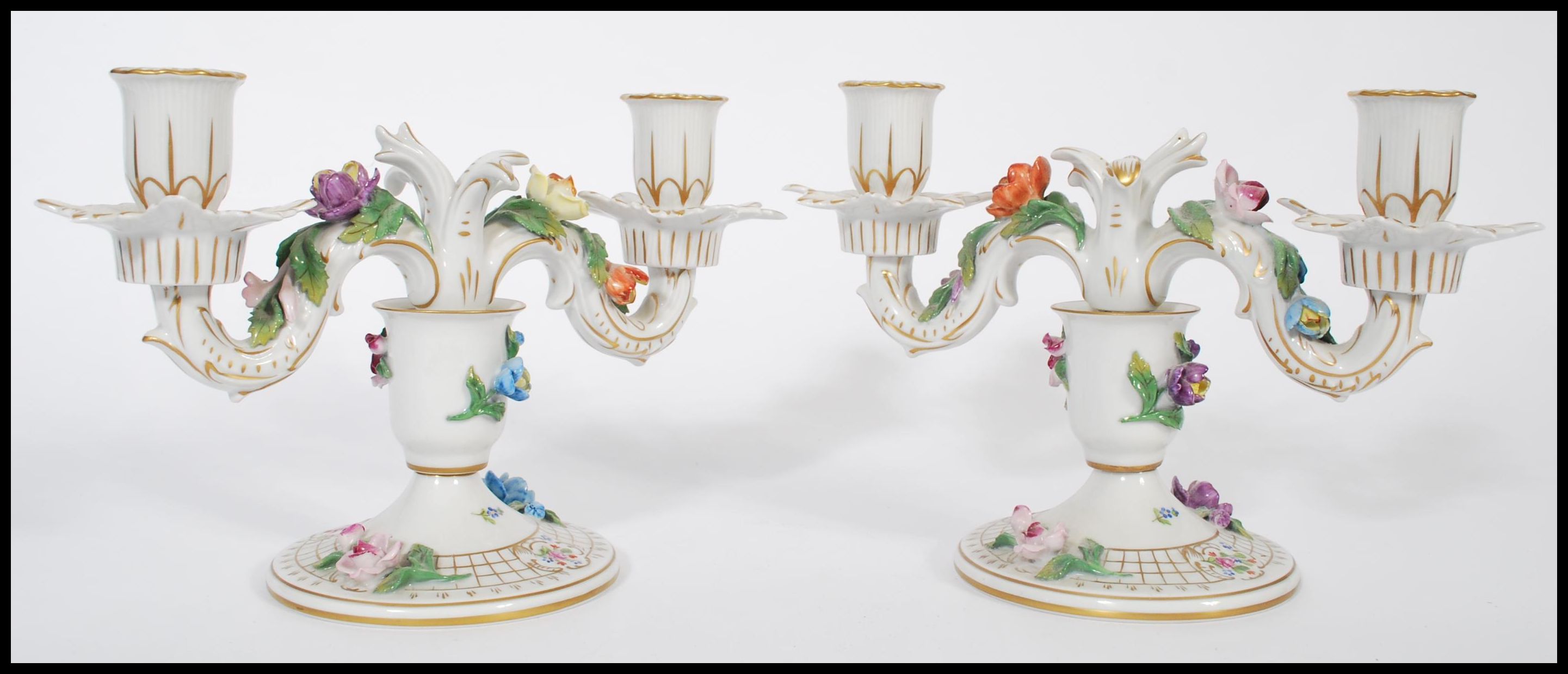 A pair of Dresden porcelain double sconce candelab - Image 2 of 12