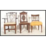 A collection of 3 19th Century chairs to include a Victorian mahogany hall chair with a  carved