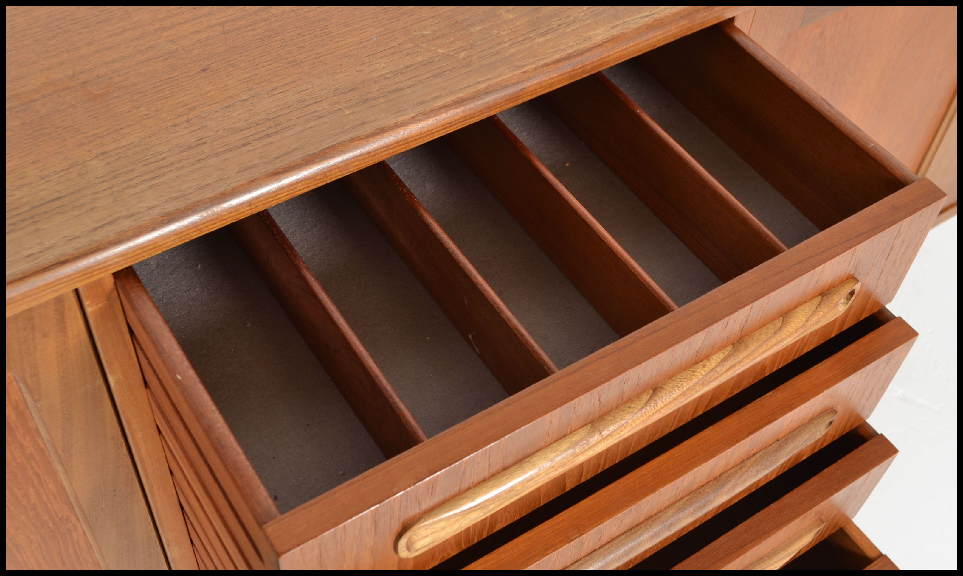 A retro G-Plan teak wood long and low sideboard from the Fresco range, with four central drawers, - Image 6 of 8