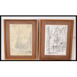 A pair of early 20th century Robert Scott original pencil drawings of Bristol to include St Mary
