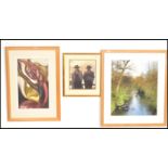 A collection of 3 pictures to include a large watercolour painting by Nigel Moxley and 2 classic