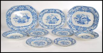 A selection 19th century Georgian Mason's blue and white ceramics to include three graduating meat
