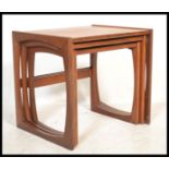 A G-Plan retro teak wood 1970's graduating nest of tables in the Quadrille pattern. The tables