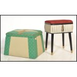 Two vintage retro 20th century storage items to include a coloured wicker basket and an ottoman