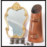 A group of vintage items dating from the 19th century to include a copper coal scuttle with shaped