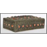 An early 20th century Anglo Indian filigree agate and red stone jewellery casket box having a hinged