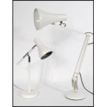 A Herbert Terry 20th century anglepoise industrial desk lamp in white colourway having pendant shade