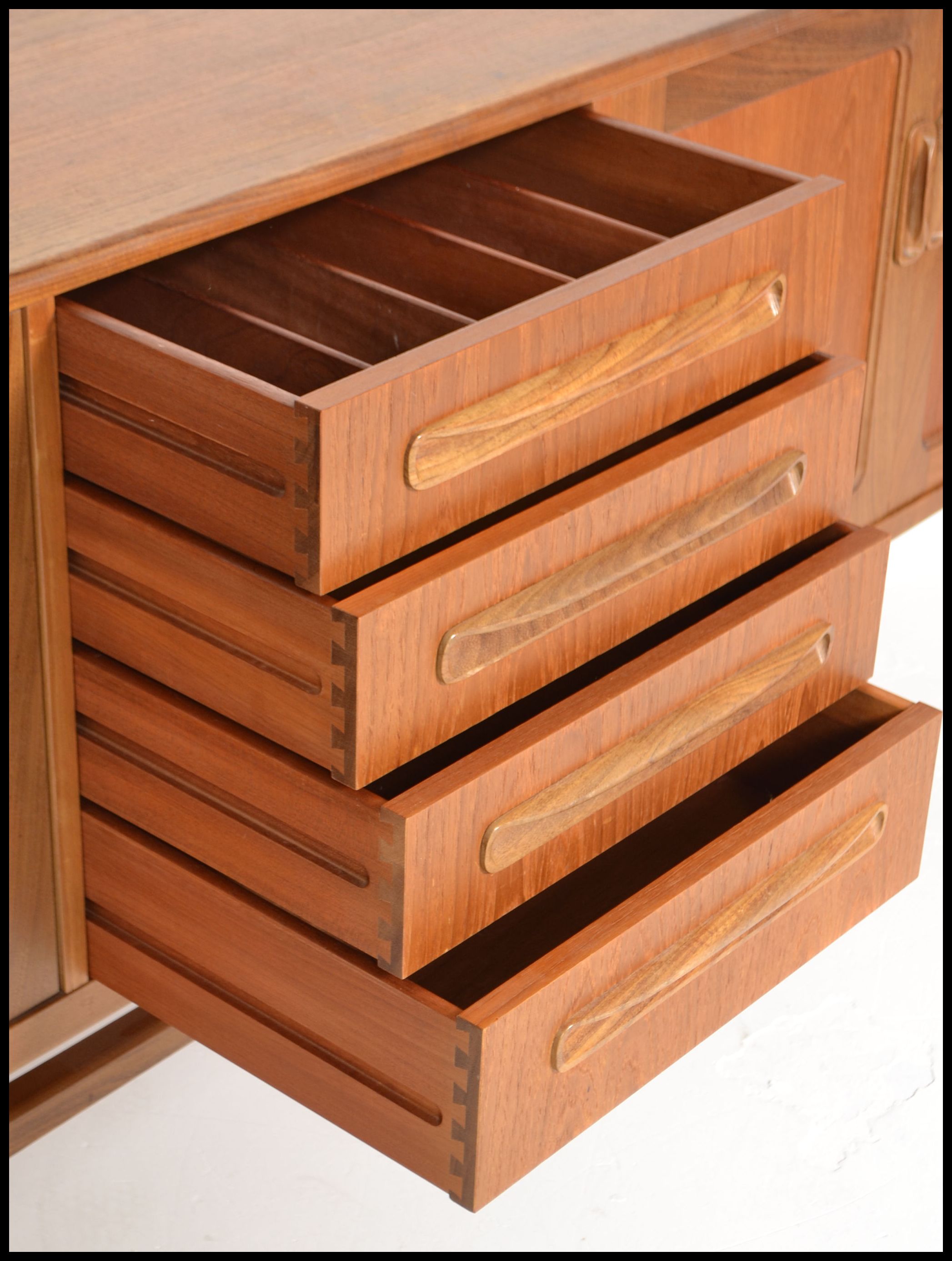 A retro G-Plan teak wood long and low sideboard from the Fresco range, with four central drawers, - Image 5 of 8