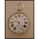 A 19th century Victorian silver hallmarked pocket watch having a fusee movement. The white enamel