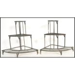 A pair of 20th Century metal florist stands / steps of three step construction, the stands