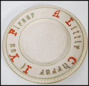 A large 19th Century porcelain Parian Ware cheese plate, the plate with hand painted notation in
