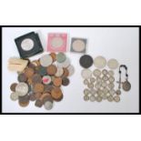 A collection of coins dating from the 18th century to include Georgian cartwheel coin, Victorian