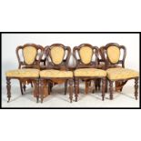 A run of eight 19th Century mid Victorian mahogany trefoil / balloon back dining chairs jhaving