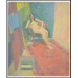 A 20th Century abstract oil on canvas portrait study of a nude, the full length study of a naked