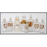 A fantastic group of eight 19th century Victorian glass apothecary chemist medicine storage jars