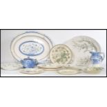 A collection of transfer printed ceramics dating from the 19th Century to include platters, plates