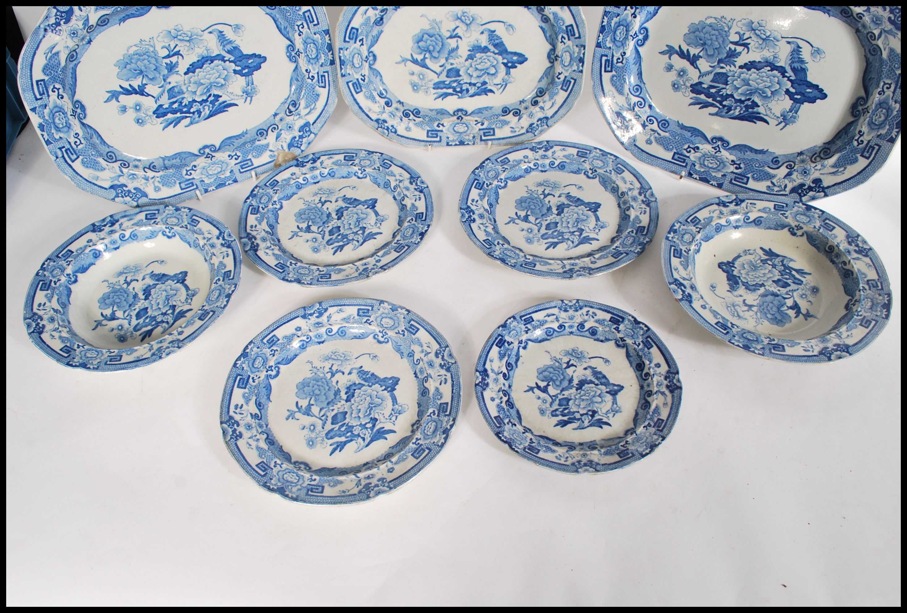 A selection 19th century Georgian Mason's blue and white ceramics to include three graduating meat - Image 3 of 4