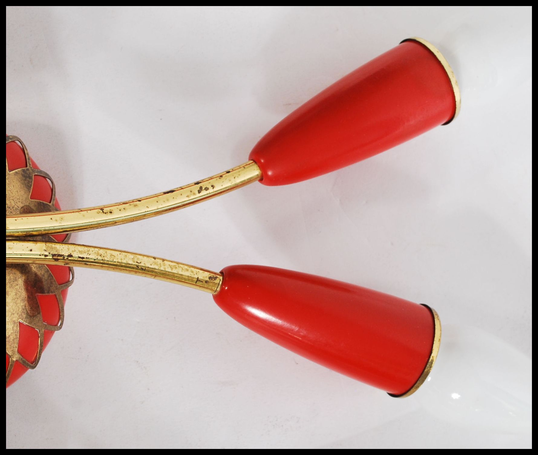 A set of four mid vintage retro 20th century 1960's wall lamps with twin red tulip glass sconces - Image 3 of 4