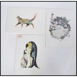 A selection of three Giclee prints on paper by Josie Shenoy, a London-based illustrator who