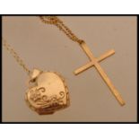 Two 9ct gold necklace chains one having a 9ct gold crucifix pendant and the other with a yellow