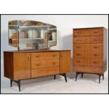 A vintage 1960's Meredew lacquered pedestal chest of drawers and matching dressing table chest. Each