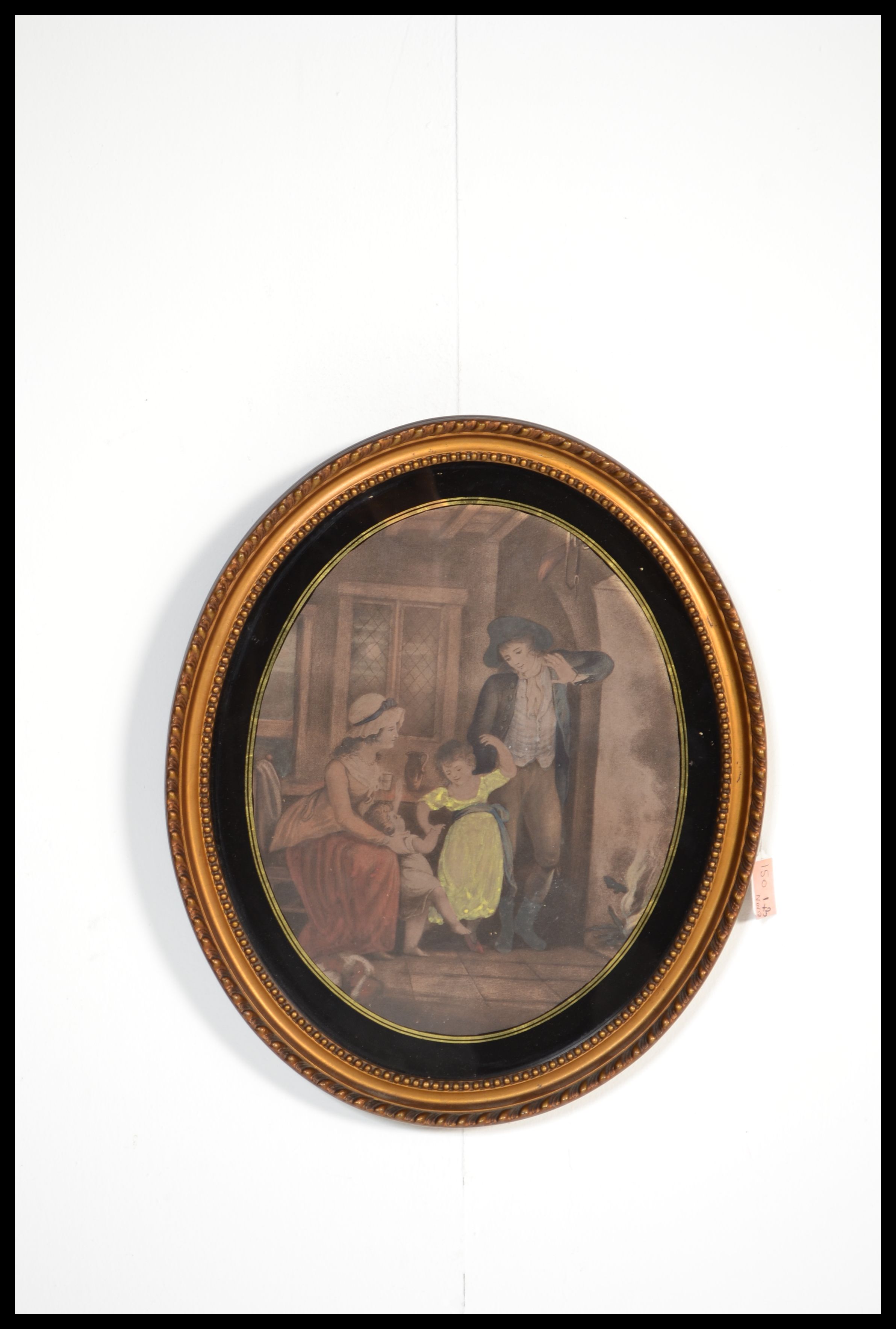 A pair of 19th Century Victorian hand coloured Georgian scene prints in oval moulded gilt frames - Image 3 of 4