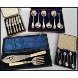 A collection of vintage 20th Century cased silver and silver plate flatware, to include a cased