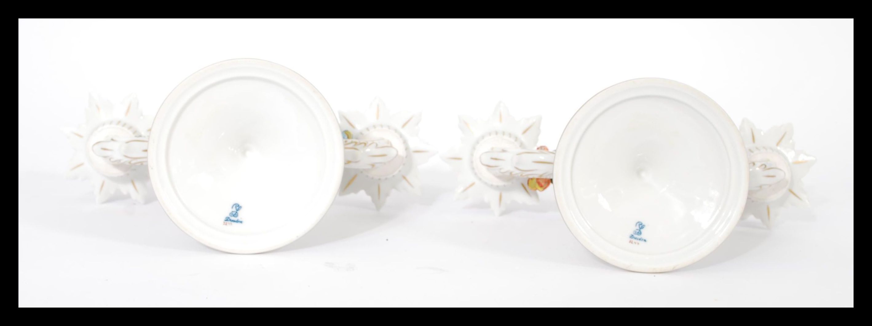 A pair of Dresden porcelain double sconce candelab - Image 7 of 12