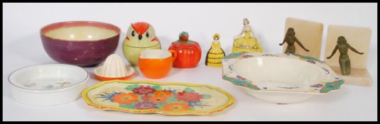 A collection of early 20th Century Art Deco ceramics to include Clarice Cliff Bizarre, Crown